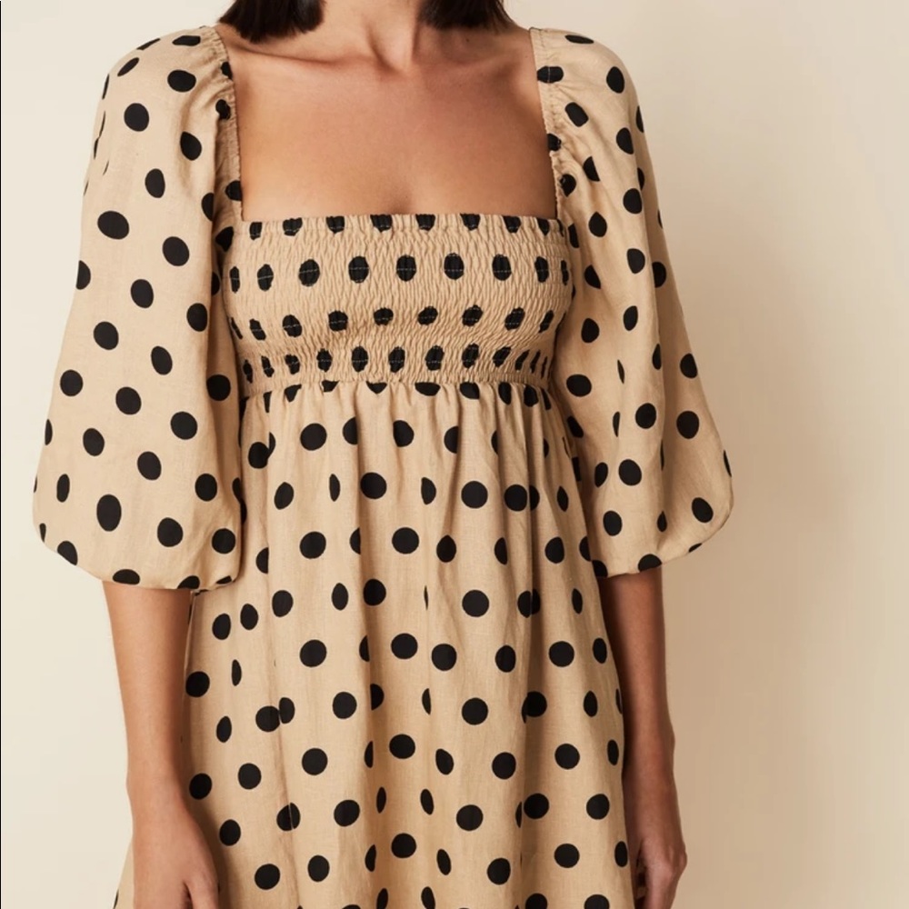 Faithfull The Brand Dallia Mini Dress Emelda Polka Dot Cold Shoulder Babydoll - Picture 11 of 16